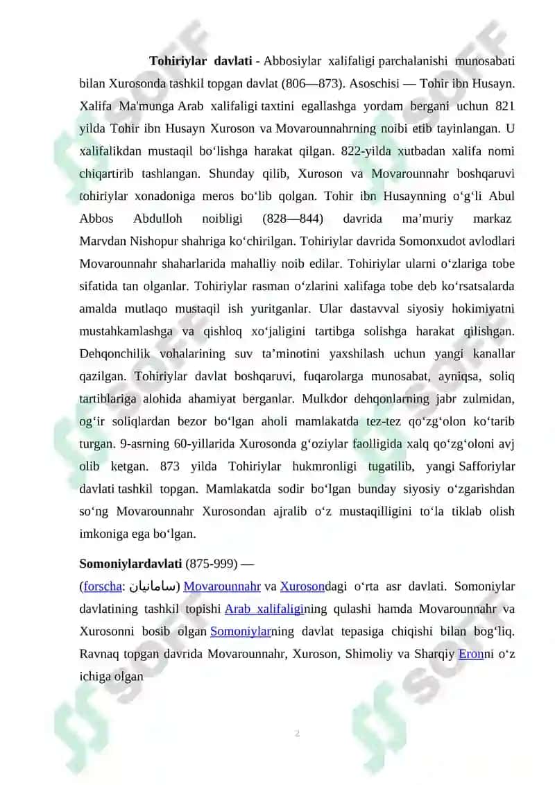 Tohiriylar, Somoniylar, G`aznaviylar, Qorahoniylar  Saljuqiylar, Qoraxitoylar 2