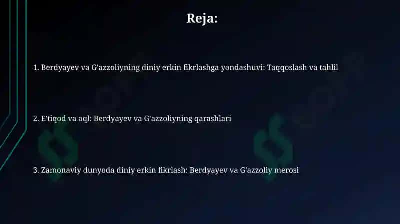 "Din va hurfikrlik" (Berdyaevning diniy hurfikrlik g'oyalarini G'azzoliy g'oyalari bilan taqqoslash) 2