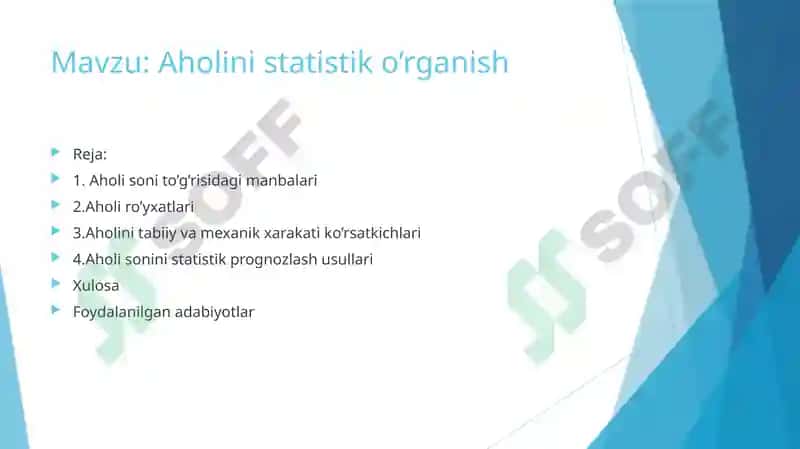 Aholini statistik o’rganish 2