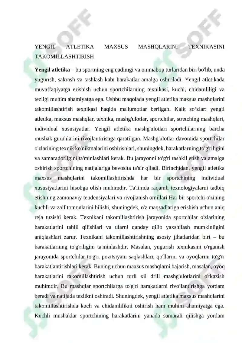 Yengil atletika mashqlari texnikasini takomillashtirish 2