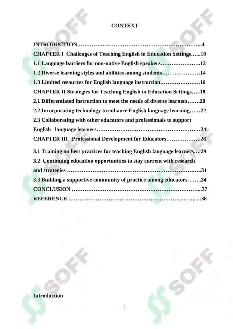 "Study the specific challenges and strategies of English in education settings" 2