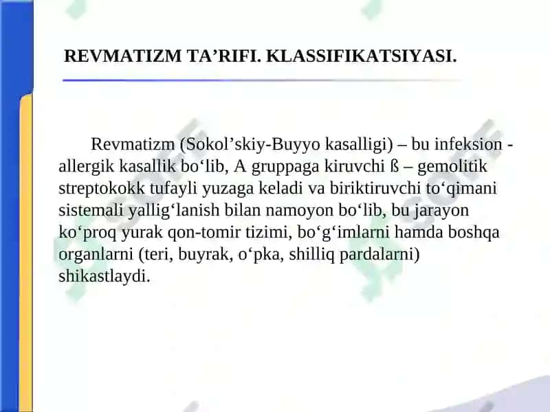 REVMATIZM.MITRAL KLAPAN YETISHMOVCHILIGI.CHAP ATRIOVENTRIKULYAR TESHIK STENOZІ. 2
