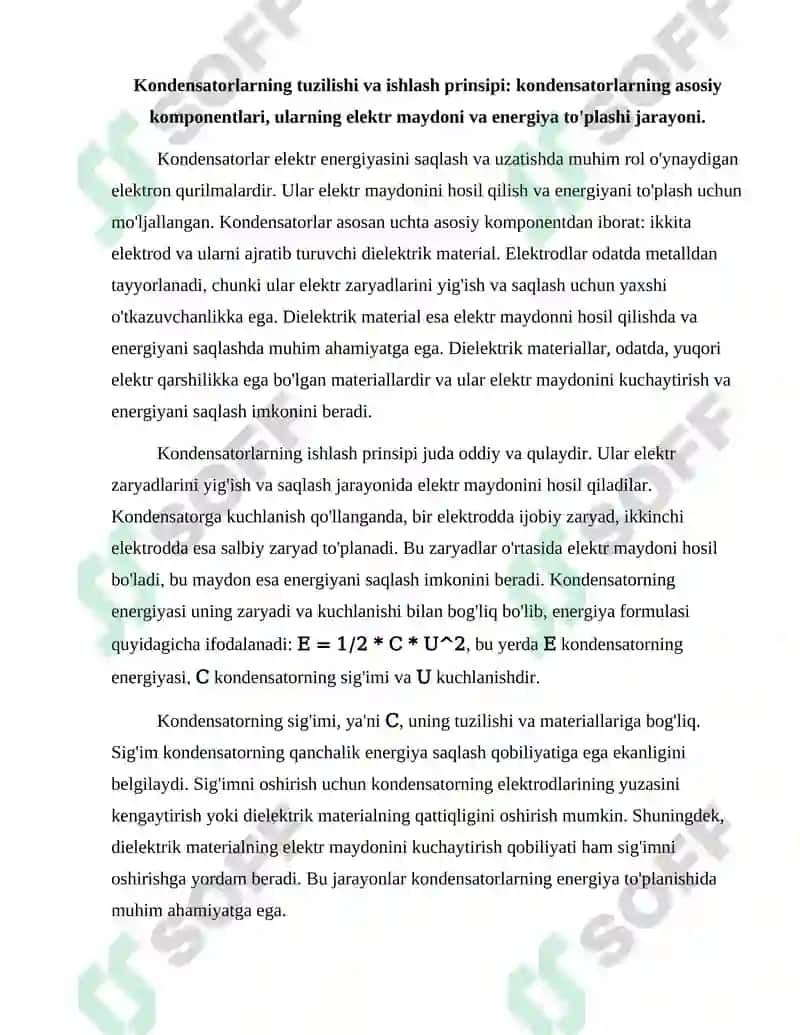 KONDENSATORLARDA ENERGIYA TOʻPLANISHI 2