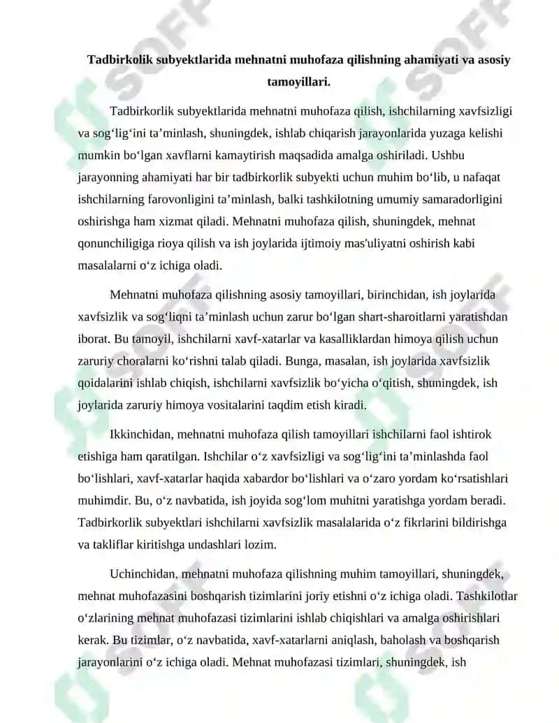 Tadbirkolik Subyektlarida Mehnatni Muhofaza Qilish 2