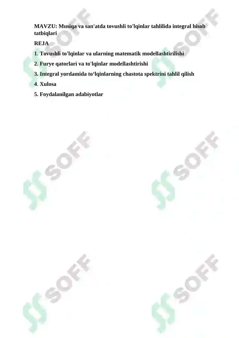 Musiqa va san'atda tovushli to'lqinlar tahlilida integral hisob tatbiqlari 2
