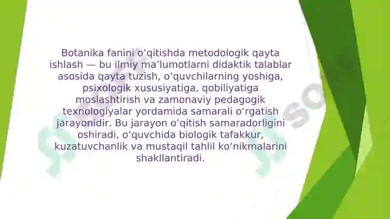 Ta’lim maqsadida yaratilgan botanika mavzularini metodolotik qayta ishlanishi. 2