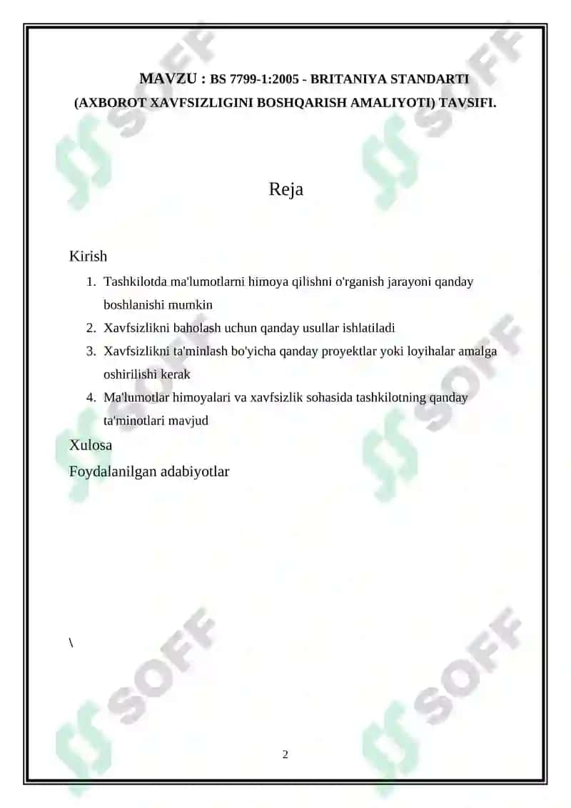 BS 7799-1:2005 - BRITANIYA STANDARTI (AXBOROT XAVFSIZLIGINI BOSHQARISH AMALIYOTI) TAVSIFI 2