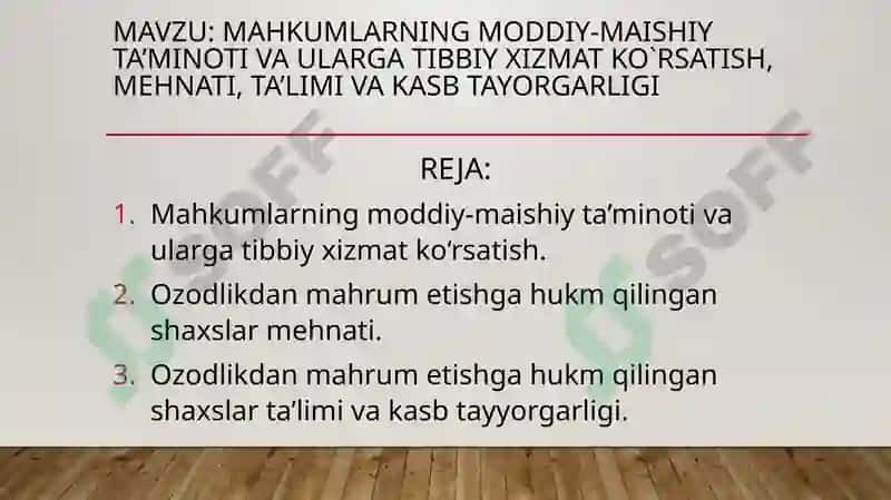 Mahkumlarning moddiy-maishiy ta’minoti va ularga tibbiy xizmat ko‘rsatish 2