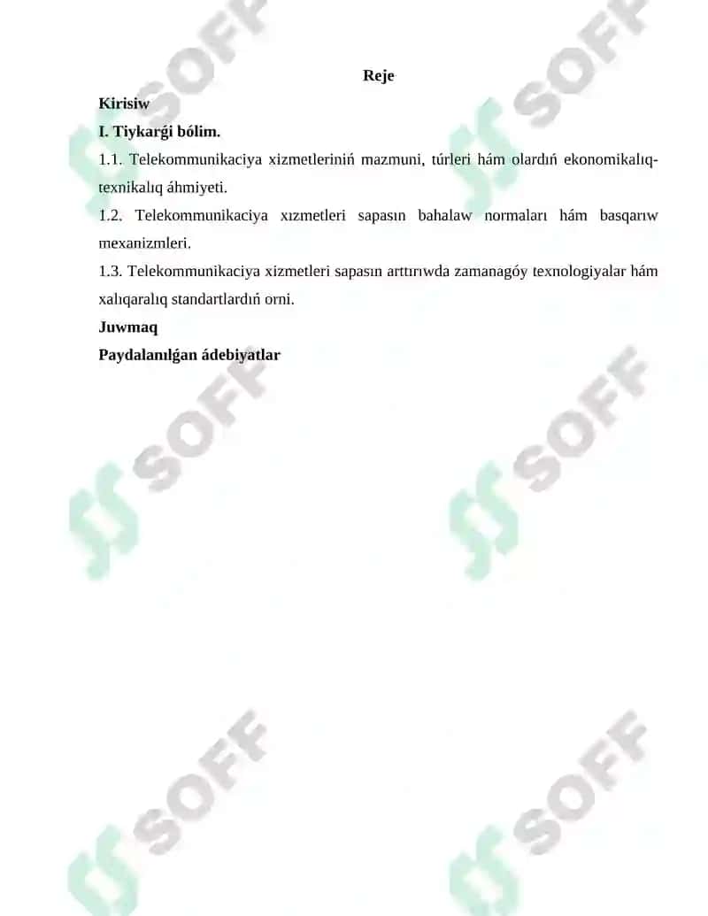 Telekommunikaciya xizmetleri sıpatın basqarıw 2