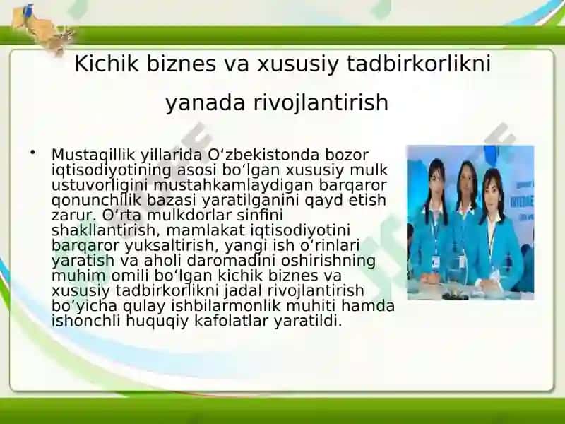 O'zbekiston sanoatida kichik biznesni rivojlantirishni davlat tomonidan qo'llab-quvvatlash 2