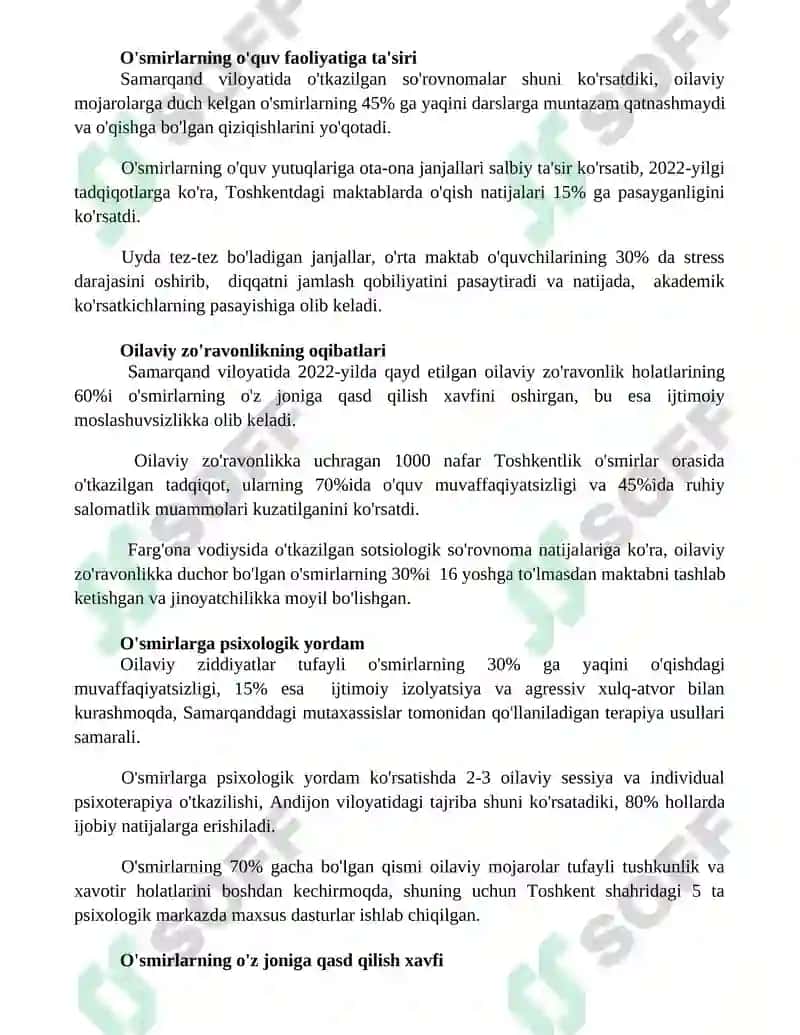 Oiladagi ziddiyatlarning o'smirlar hayotiga tasiri 2