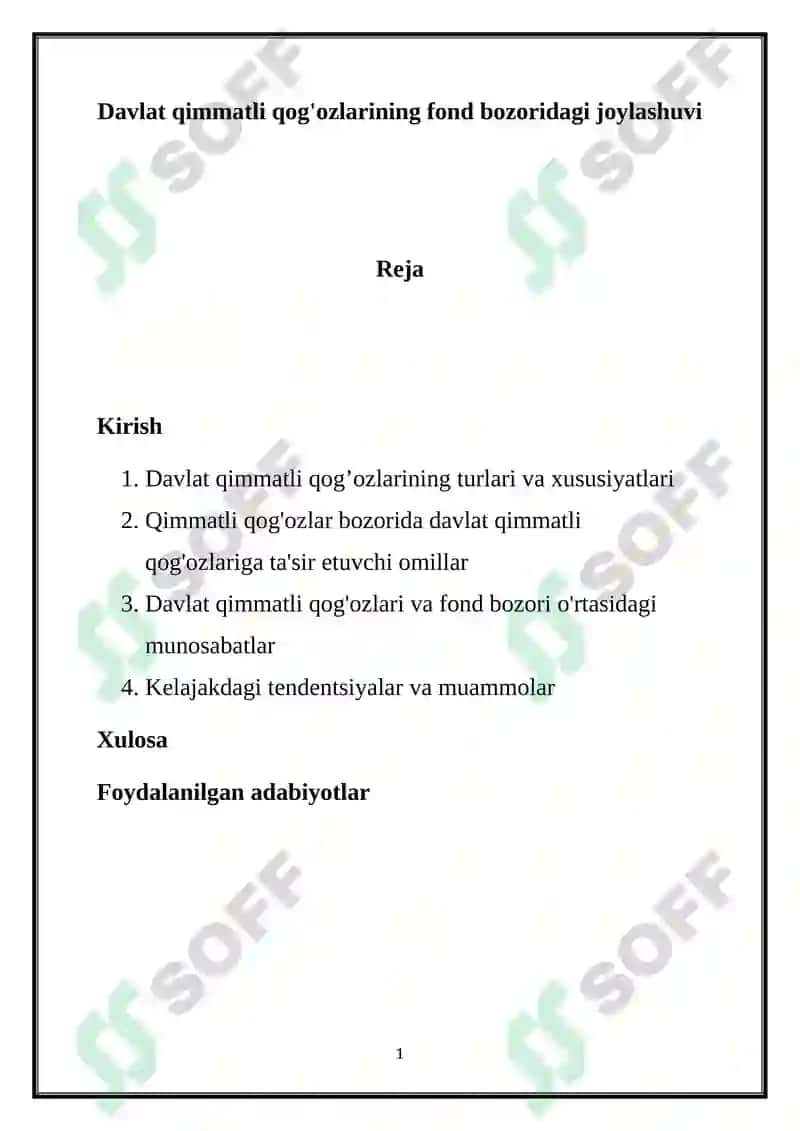 Davlat qimmatli qog'ozlarining fond bozoridagi joylashuvi 2