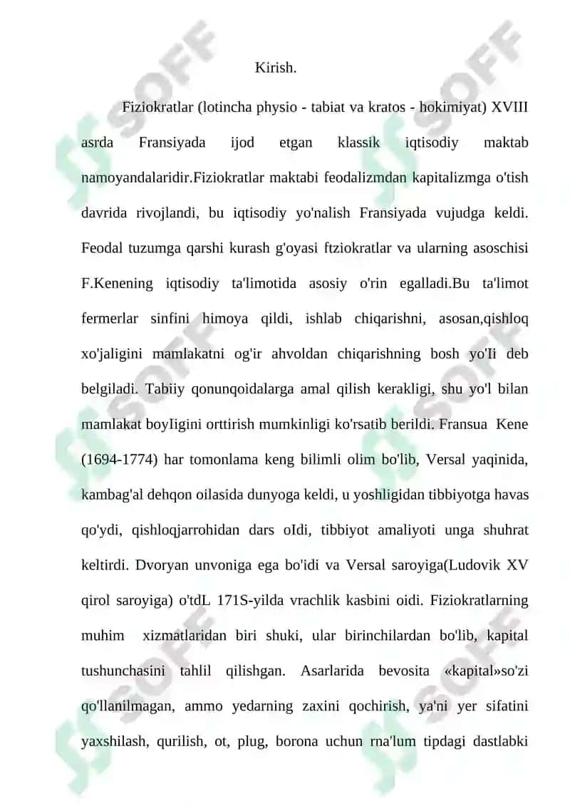 F.Kenening iqtisodiy jadvali 2