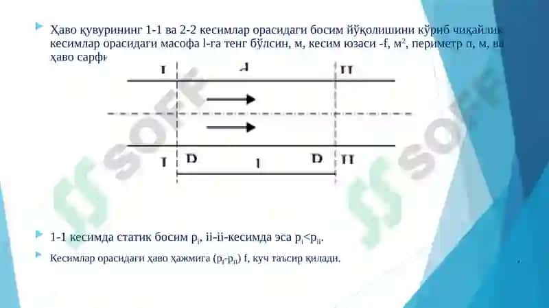 Ўзгармас кесимли хаво қувурларида босим йўқолиши 2