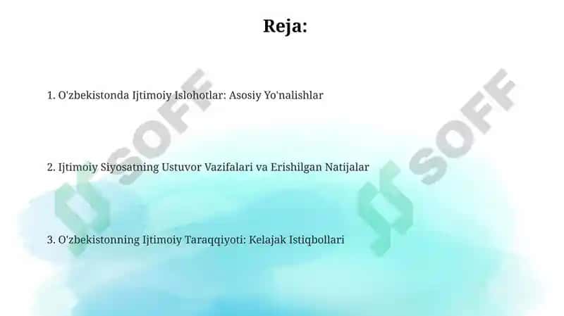 O'zbekiston Ijtimoiy Sohada Amalga Oshirilayotgan O'zgarishlar Mazi 2