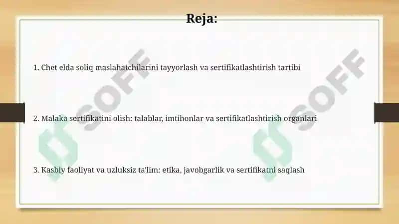 Chet elda soliq maslahatchilarini tayyorlash va malaka sertifikatini olish tartibi 2
