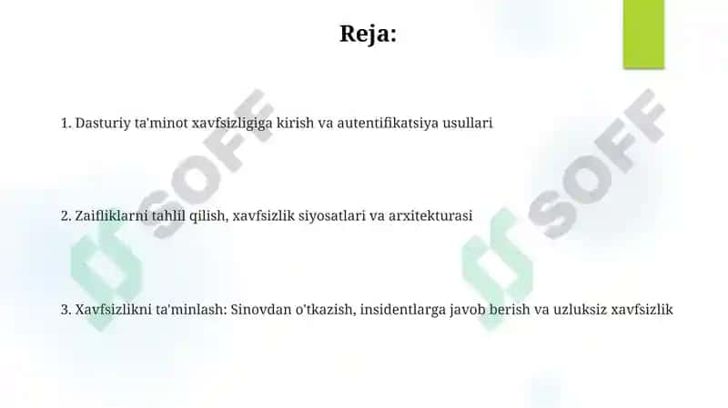 Dasturiy ta'minot xavfsizligiga kirish va autentifikatsiya asoslari 2
