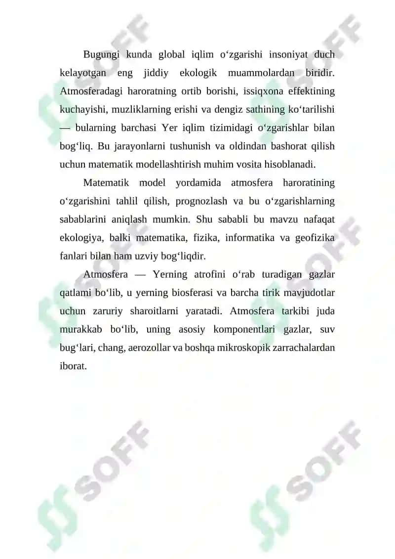 Atmosfera haroratining o’zgarishini matematik modellashtirish 2