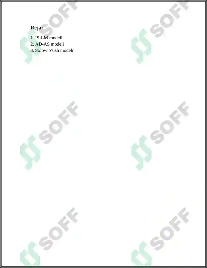 MAKROIQTISODIY MODELLAR. ASOSIY MAKROIQTISODIY MODELLARNING QIYOSIY TAHLILI 2