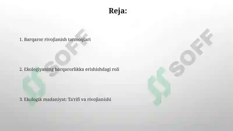 Ekologik madaniyat va barqaror taraqqiyot fani 2