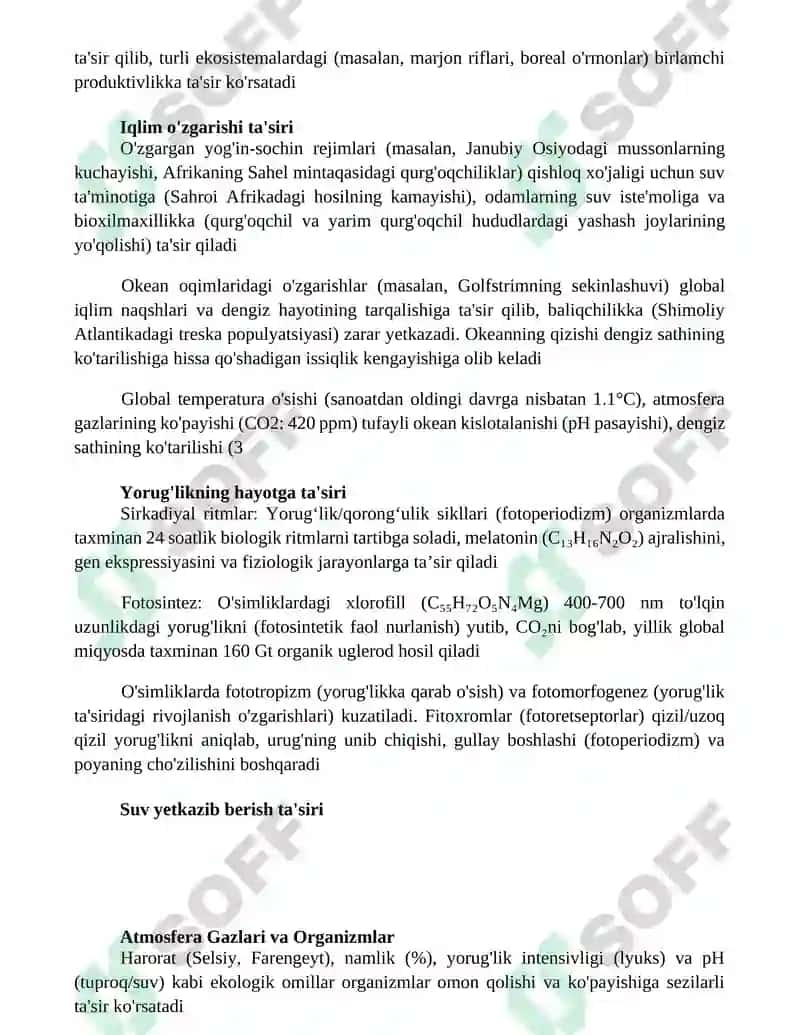 Turli ekologik omillarning tirik organizmlarga taʼsir etish mexanizmlari 2