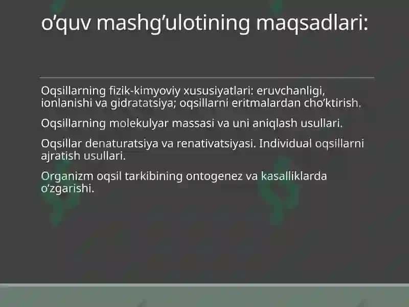 Oqsillarning Fizik-Kimyoviy Xususiyatlari 2