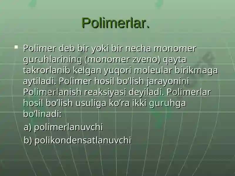 Sintetik va tabiiy yuqori molekulali birikmalarni ishlab chiqarish holati va kelajagi 2