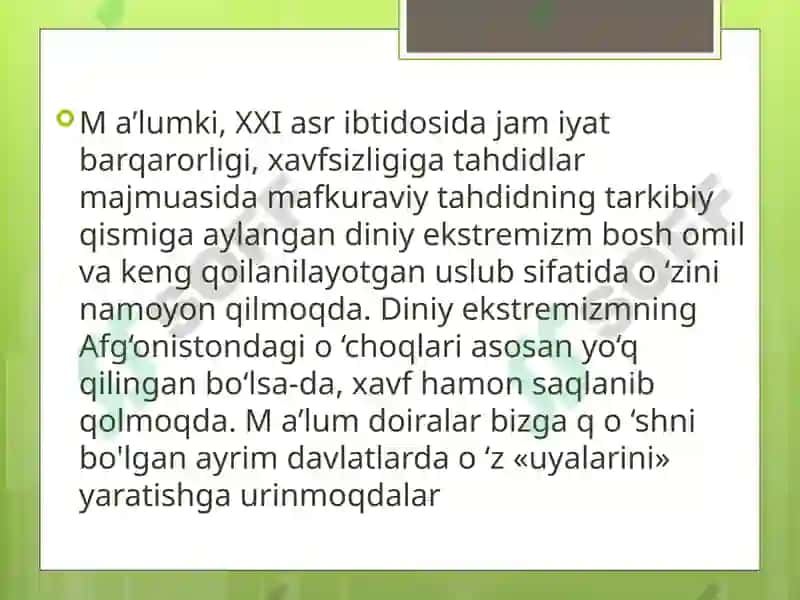 Markaziy Osiyodagi barqarorlikka tahdid solayotgan diniy ekstremistik va terroristik tashkilotlar 2
