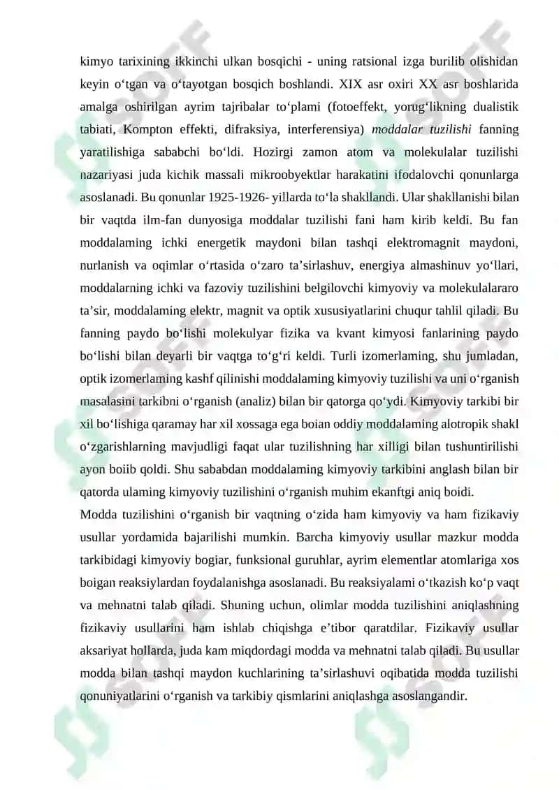 ”Modda tuzilishi“ zamonaviy kimyoning nazariy asoslari 2