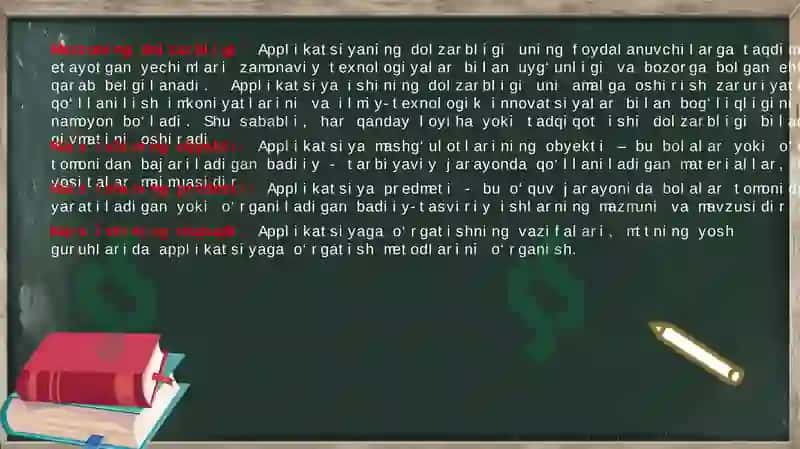 Applikatsiyaga oʻrgatishning vazifalari. MTTning yosh guruhlarida applikatsiyaga oʻrgatishning metodlari 2