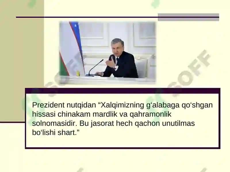O‘zbek xalqining fashizm ustidan qozongan g'alabaga qo‘sghan hissasi 2