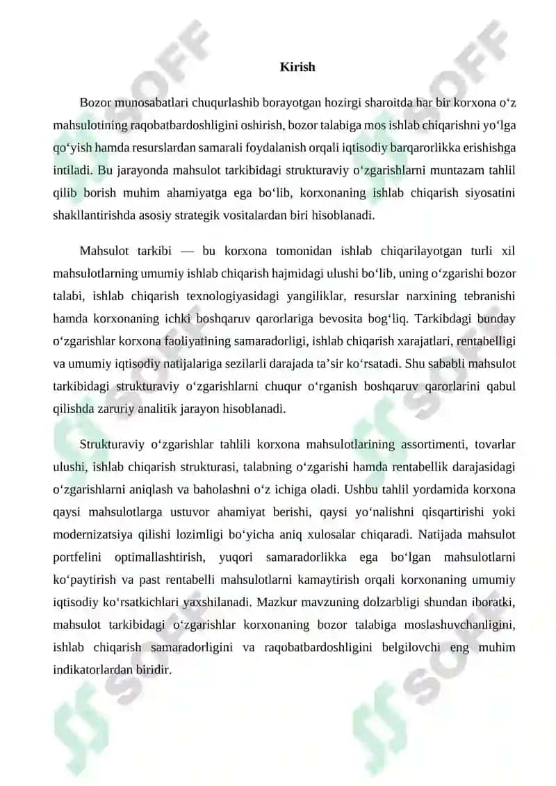 Mahsulot tarkibidagi strukturaviy o’zgarishlar tahlili 2