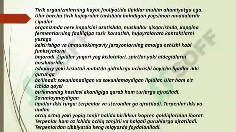 Ovqat tarkibidagi va inson organizmidagi lipidlar tasnifi qurilish va ularning organizmdagi ahamiyati 2