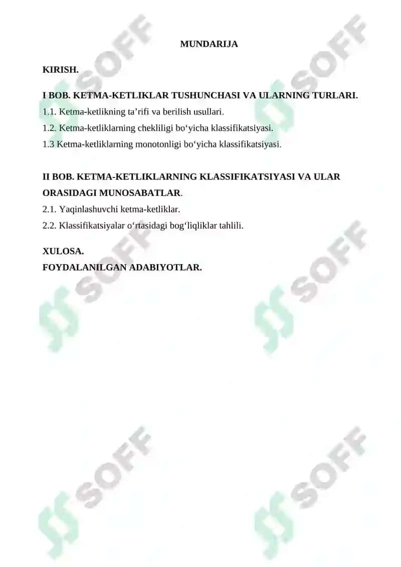 Ketma-ketliklar to'plamini turlicha klassifikatsiyalash va ular orasidagi munosabatlarni o'rganish 2