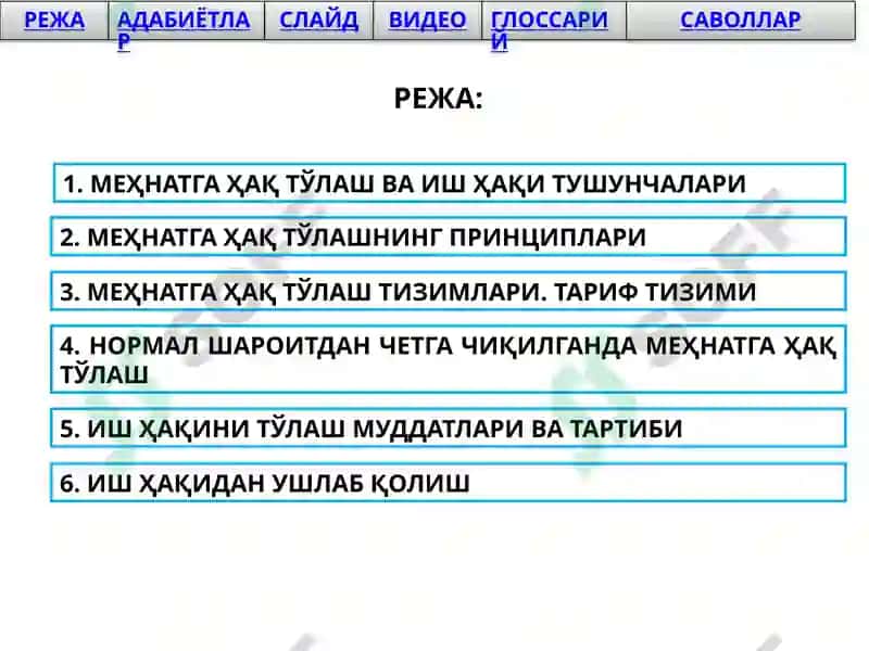 МЕҲНАТГА ҲАҚ ТЎЛАШ. КАФОЛАТЛИ ТЎЛОВЛАР ВА КОМПЕНСАЦИЯ ТЎЛОВЛАРИ 2