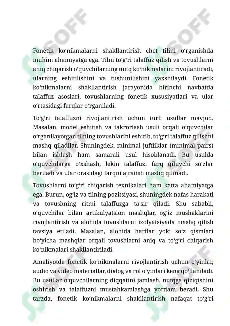 Fonetik ko'nikmalarni shakllantirish, to'g'ri talaffuz va tovushlarni to'g'ri chiqarish 2