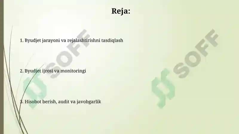 Byudjet jarayoni, rejalashtirish tasdiqlash va ijro 2