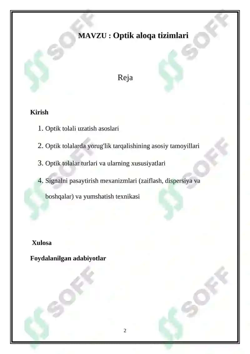 Optik aloqa tizimlari 2