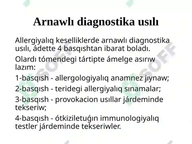 Allergiyalıq keselliklerdi diagnozlaw ushın klinik hám laboratoriya usılları 2