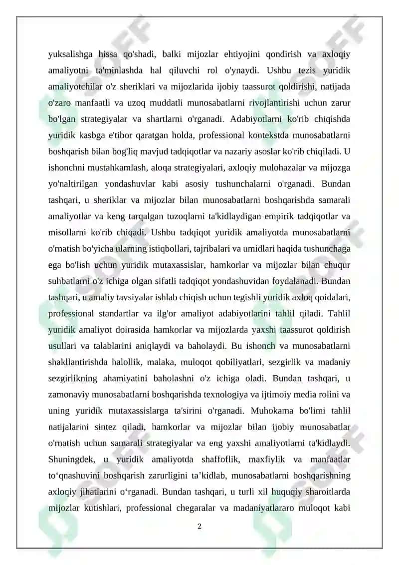 TEZIS MAVZUSI: HAMKORLAR VA MIJOZLARDA YAXSHI TAASSUROT HOSIL QILISH USUL VA TALABLARI 2