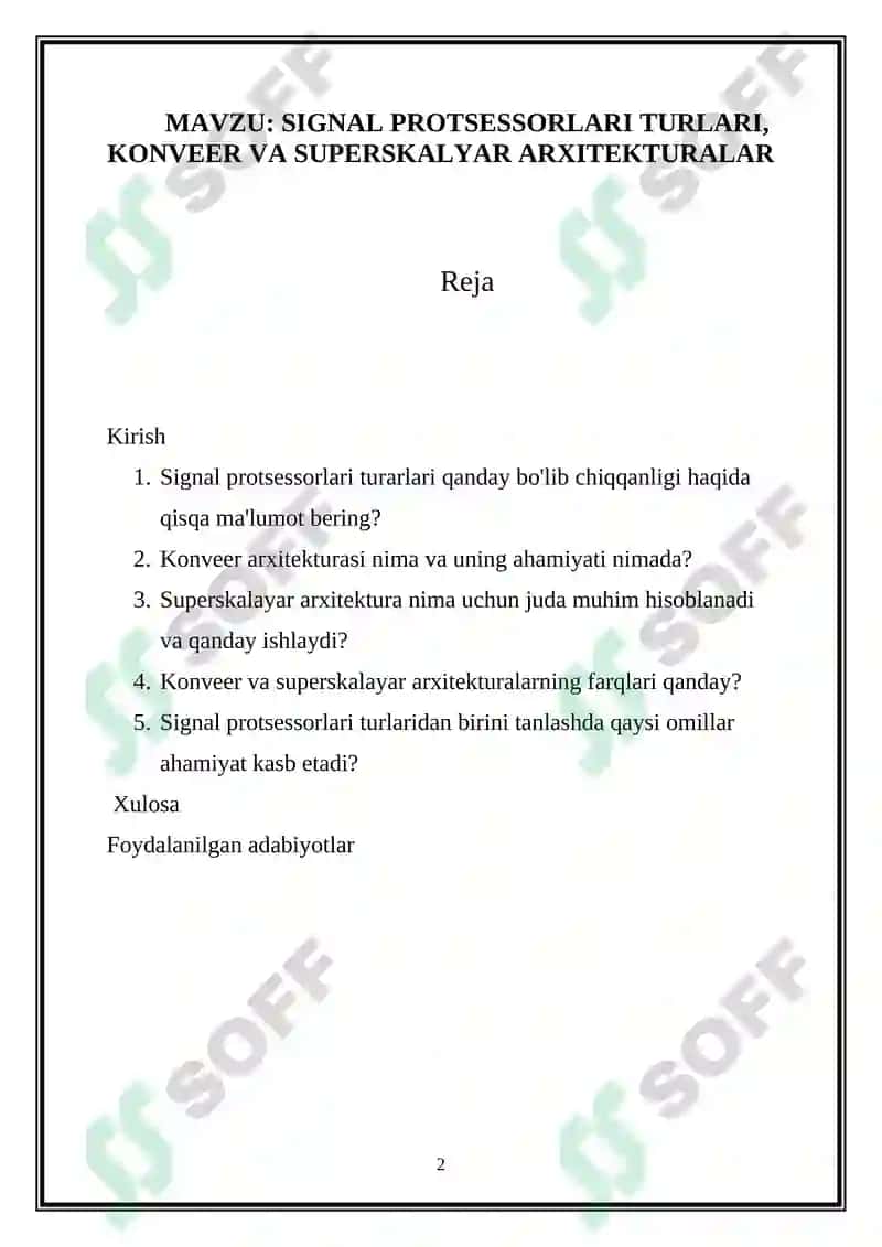 SIGNAL PROTSESSORLARI TURLARI, KONVEER VA SUPERSKALYAR ARXITEKTURALAR 2