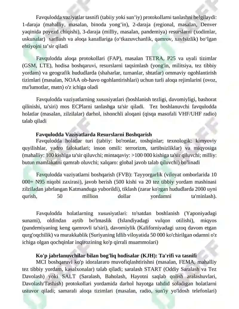 Favqulodda vaziyatlar tasnifi, tavsifi va ularning xususiyatlari 2