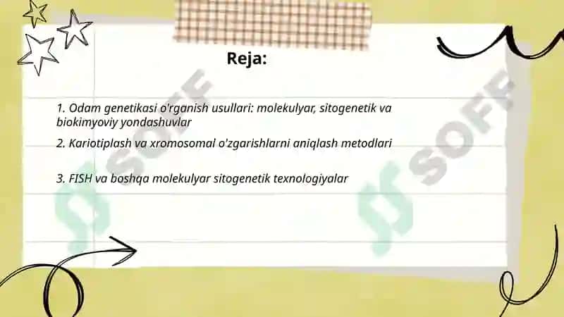 Odam genetikasining organish usulari sitogenetik populatsion statistik biokimyoviy perenital diagnostika 2