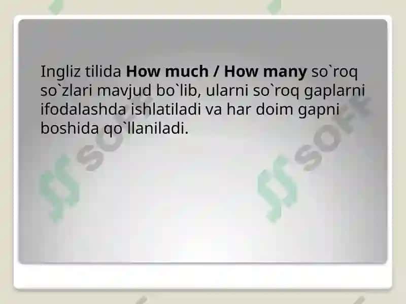 Ingliz tili - How much / How many so`roq so`zlar 2