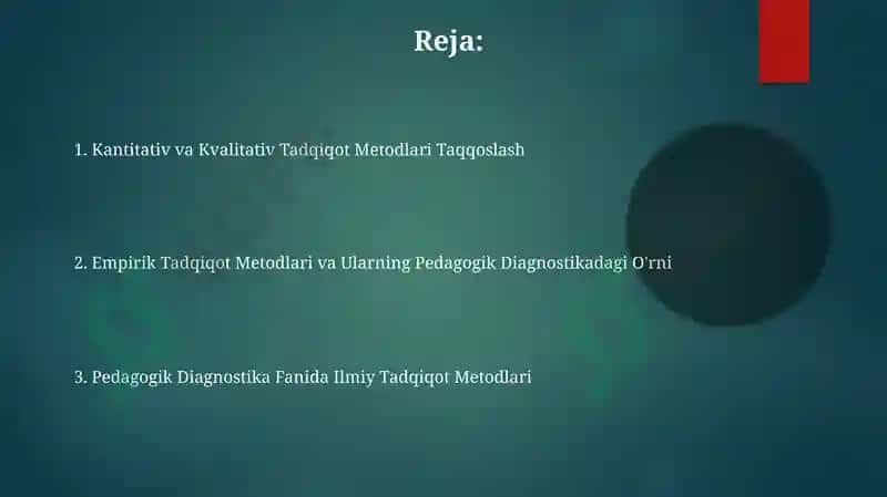 Pedagogik tashxislash fanining ilmiy tadqiqot metodlari 2