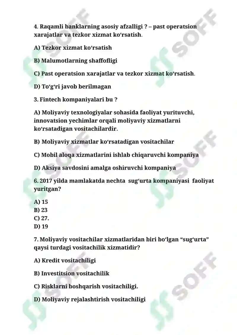 Moliyaviy xizmatlar(TEST) 2