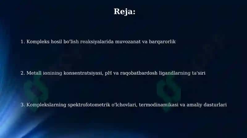 Kompleks hosil bo'lish reaksiyalarida muvozanat 2