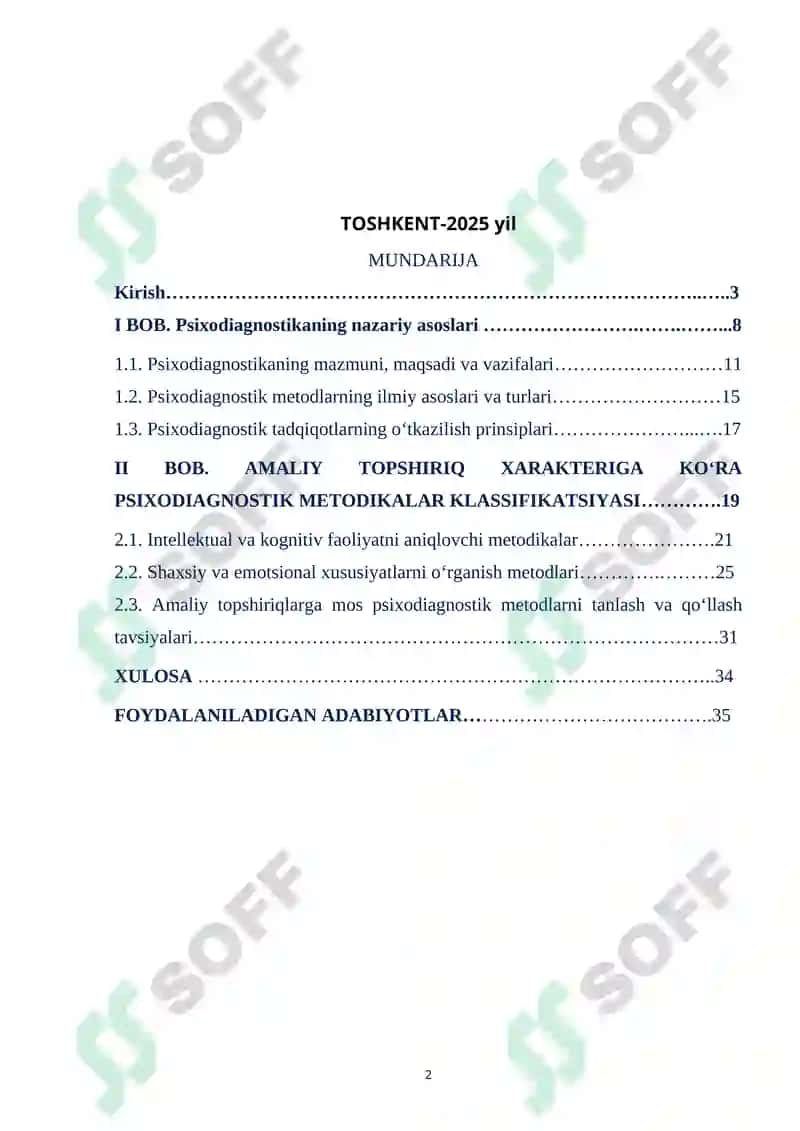 AMALIY TOPSHIRIQ XAREKTERIGA KO’RA PSIXODIAGNOSTIK METODIKALAR KLASSIFIKATSIYASI 2