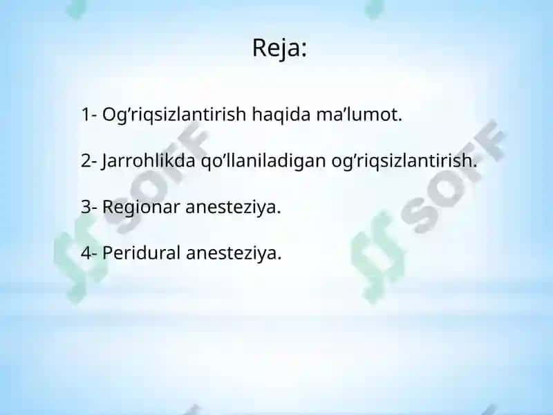 Oʻtkazuvchi ogʻriqsizlantirish texnikasi va uniasoslash 2