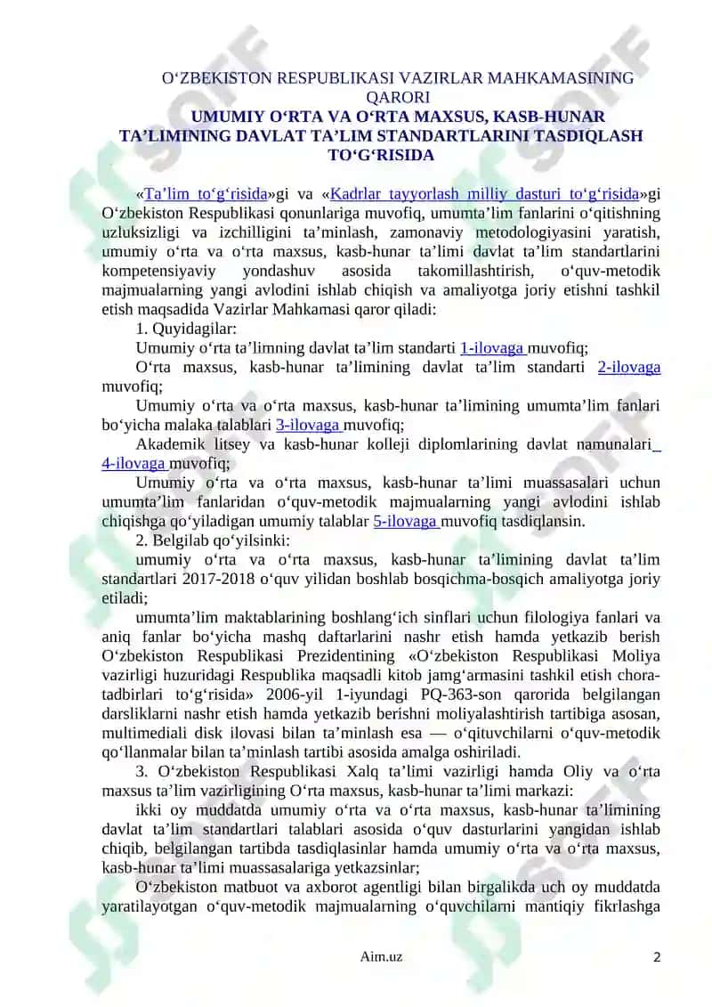 Umumiy o‘rta ta’limning davlat ta’lim standarti va o‘quv dasturi boshlangich ta`lim ona tili o`qish matematika tabiiyot (1-4-sinf) 2